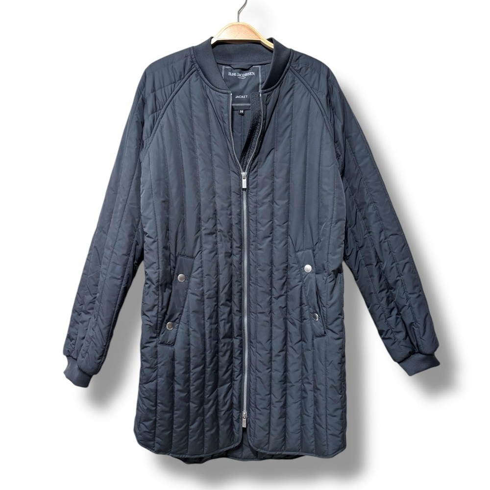 Ilse Jacobsen Grey Quilted Puffer Longline Jacket Charcoal Grey Padded Coat 38